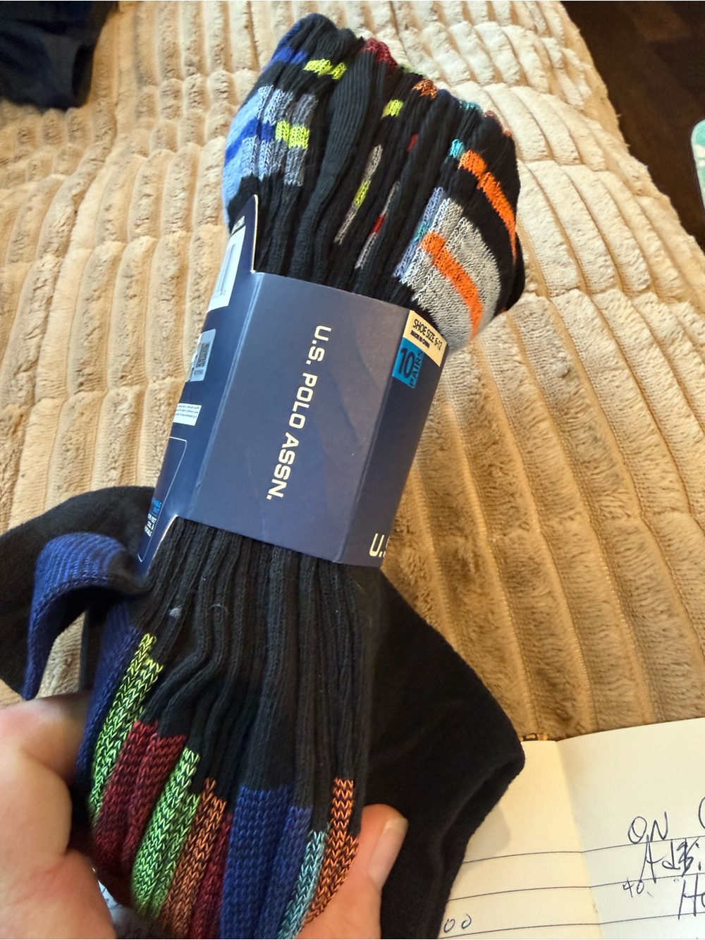 U.S. Polo Assn. Black Crew Socks with Multi-Color Stripe Accents